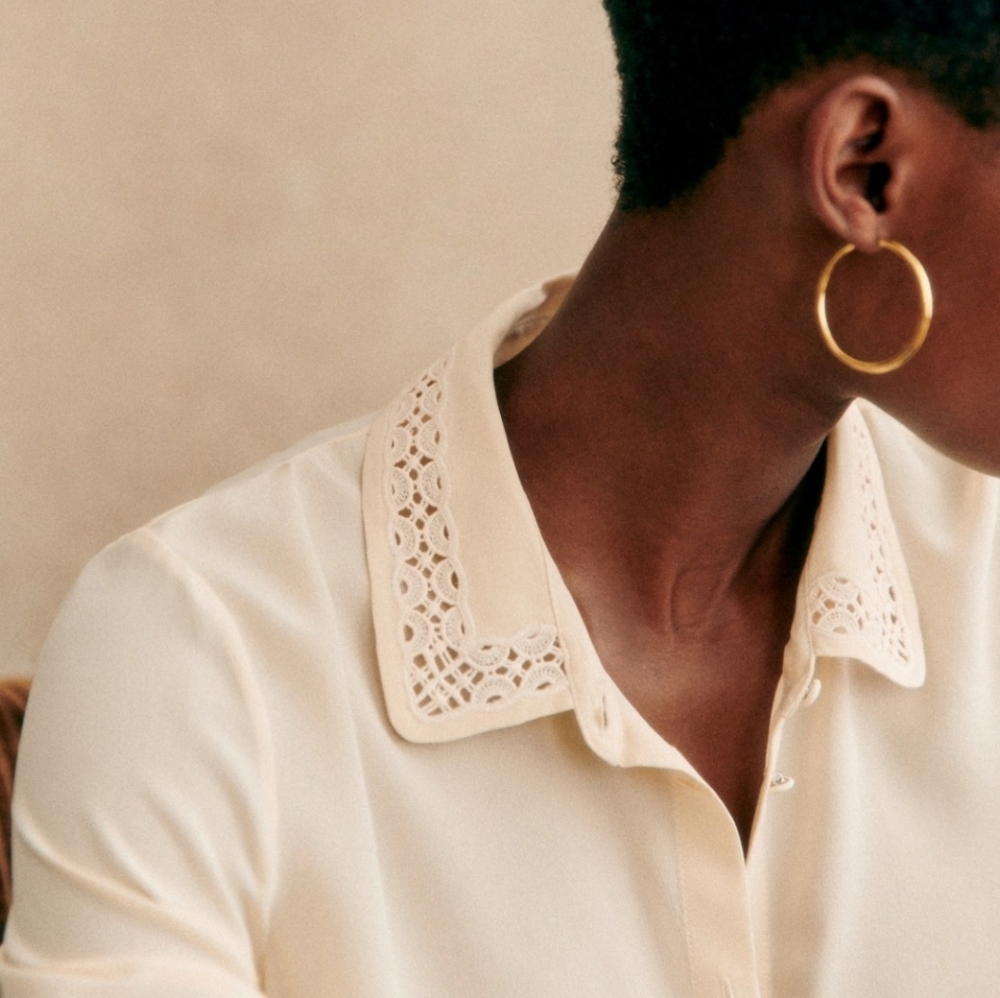 Sezane Vito Rosey Beige 100% Silk Shirt - Picture 3 of 14